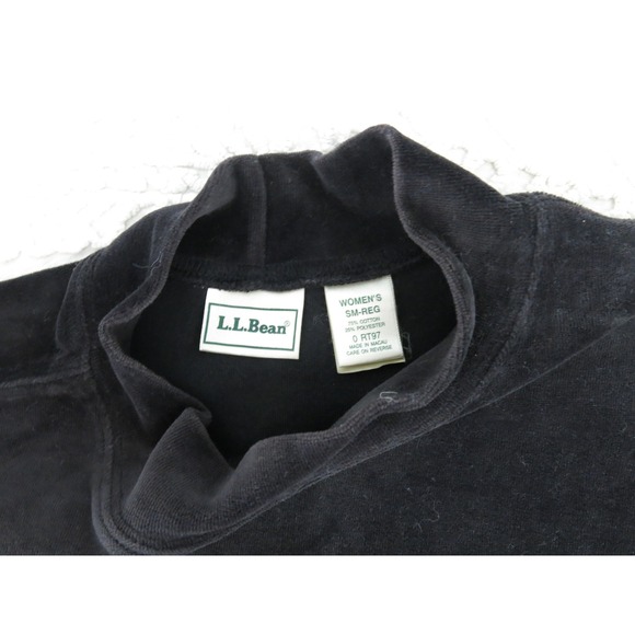 Vintage 90s LL Bean Small Velour Cotton Velvet Mock Neck Dress Black Sheath - Picture 3 of 7